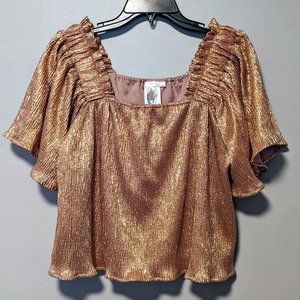 Queen of Sparkles Rose Gold Flutter Crop Top Metallic Square Neck